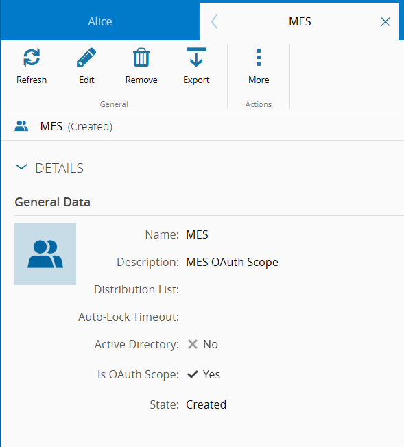 MES OAuth Scope